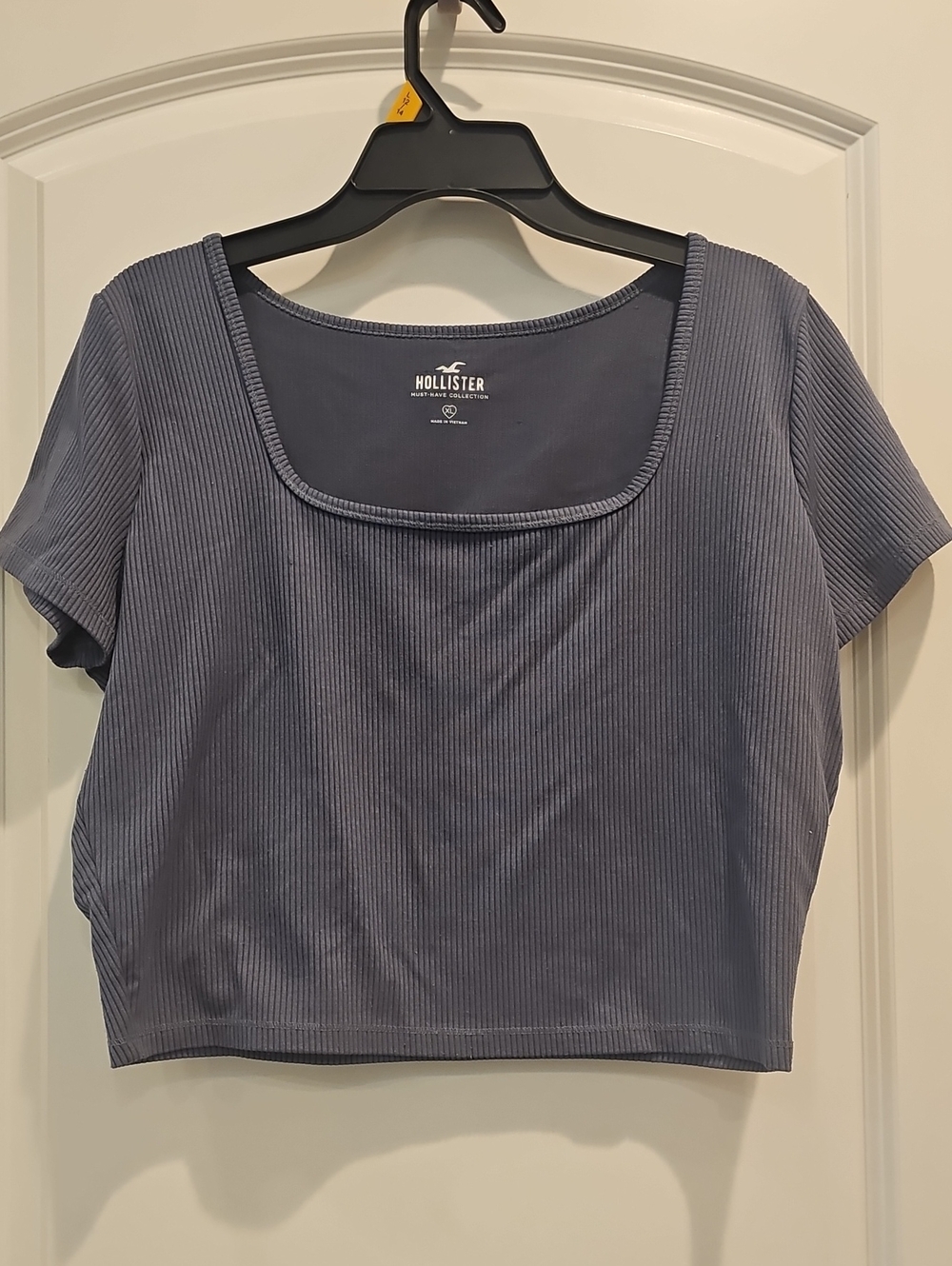 Hollister Ribbed Square-Neck Crop Top — Slate Blue Gray
